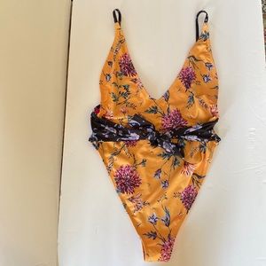 Resort swimwear | One-piece High cut Swimsuit Mixed Media print Floral